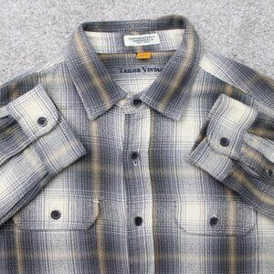 Tailor Vintage Shirt Mens Large‎ Gray/Yellow Cotton Heavy Flannel Long Sleeve